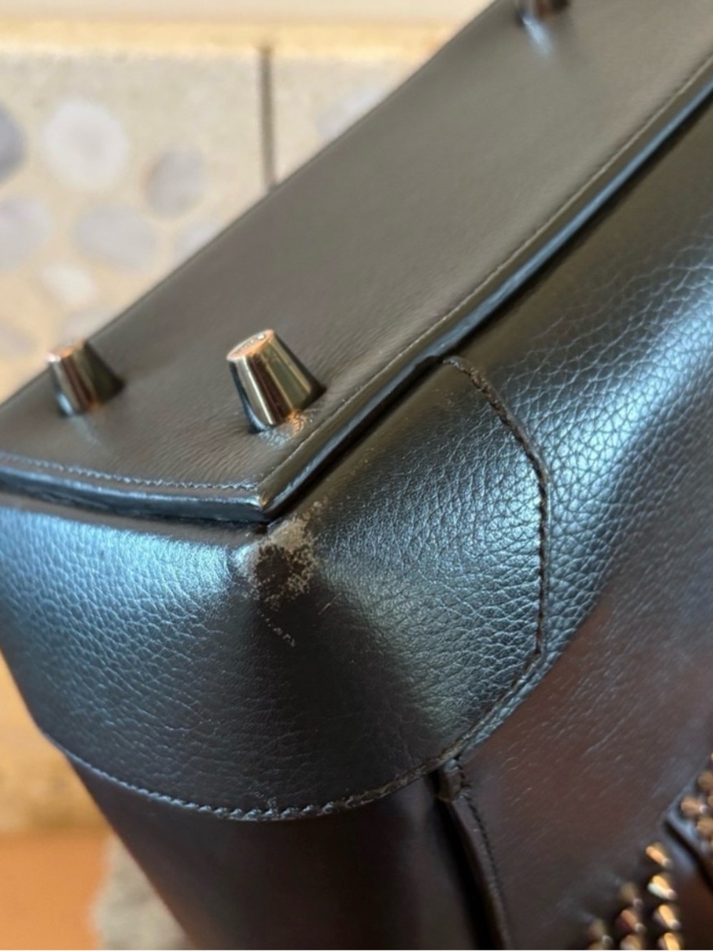 Authentic Christian Louboutin Small Eloise Black Leather Spiked Tote Crossbody - Picture 11 of 13
